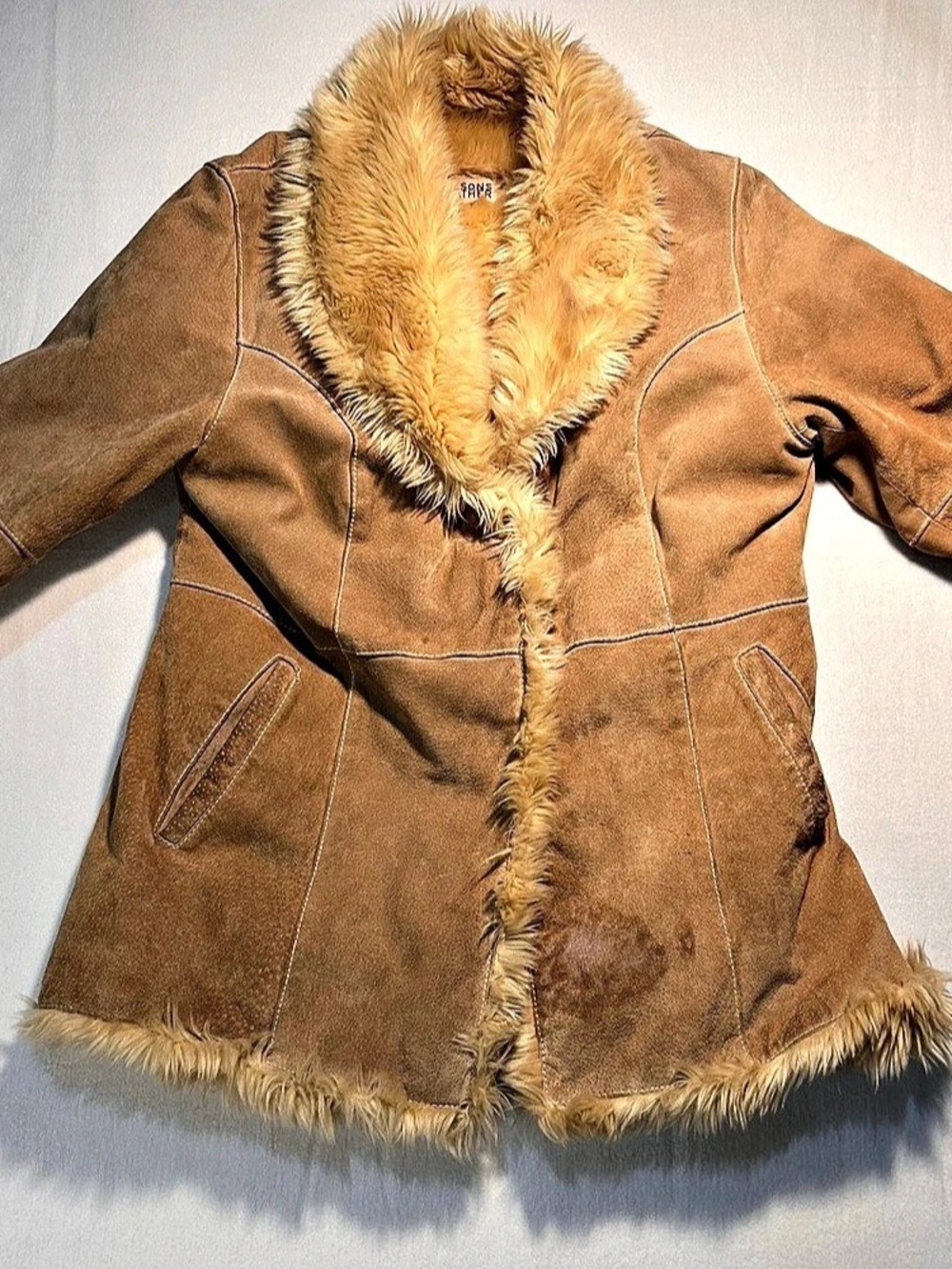 Vintage Wilsons Leather Penny Lane Suede Fur Trim Coat Boho Hippie FLAW